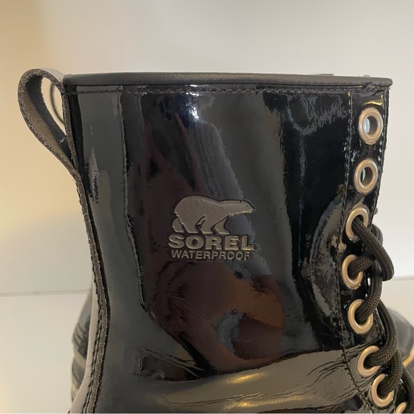 Sorel Dahlia Patent Leather Lace Up Waterproof Rain Boots 7 rain boot duck boot - Picture 3 of 13